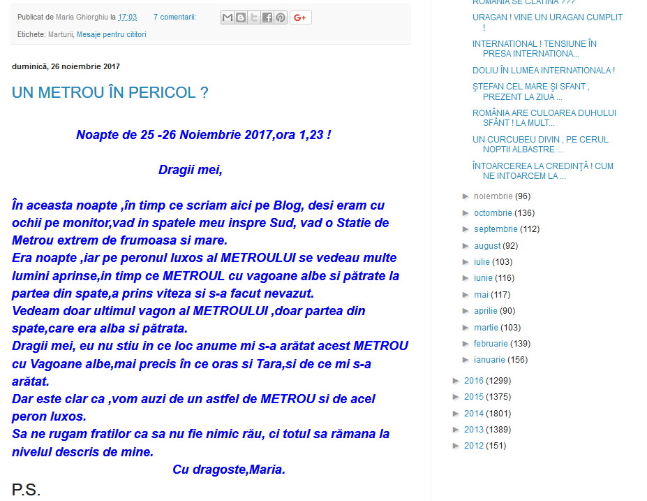 Previziunea făcută de Maria Gheorghiu în noaptea de 25 spre 26 noiembrie 2017 despre crima de la Dristor 1