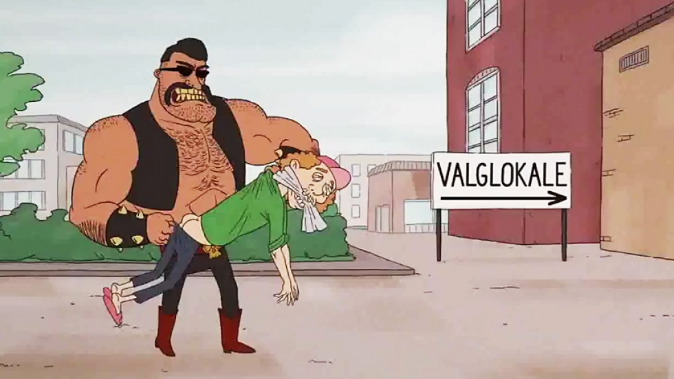 Personajul danezilor convinge lumea sa mearga la vot cu forta