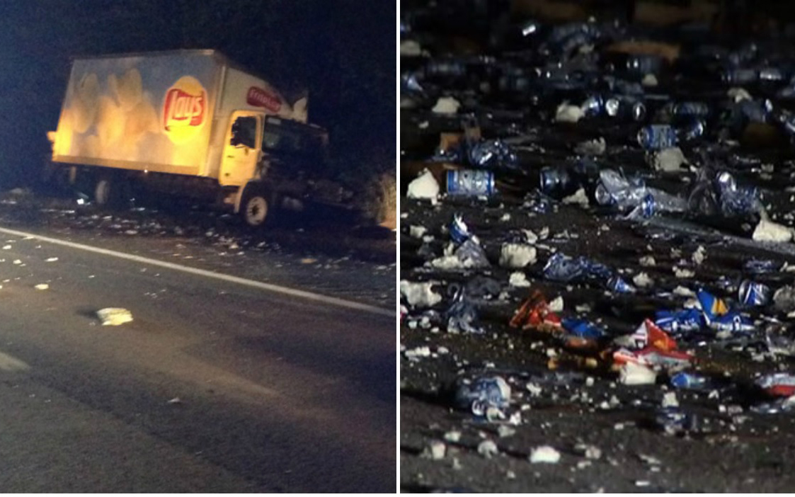 Deşi nu au existat victime omeneşti, accidentul rutier cu chipsuri şi s-a dovedit a fi cel mai greu de curăţat