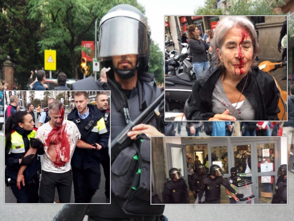 Violenţe extreme în confruntările cu Poliţia, în Spania (colaj foto Mediafax)