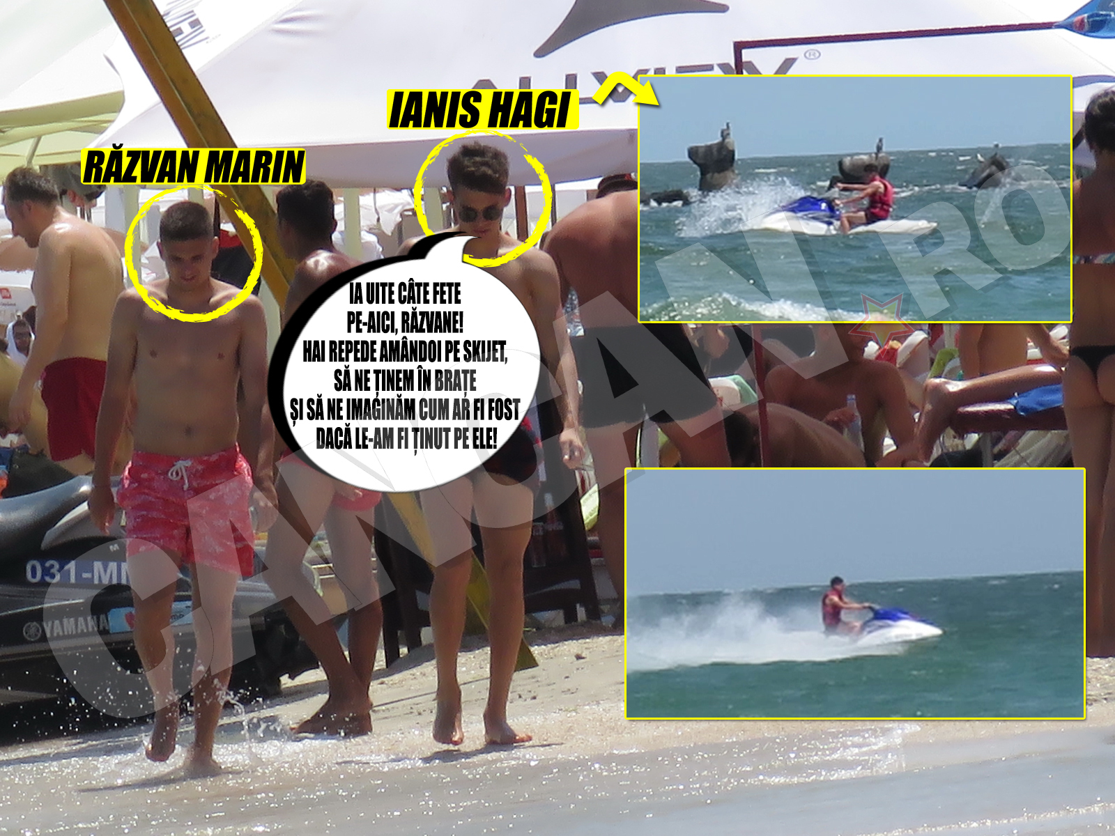 Răzvan Marin şi Ianis Hagi au mers pe plajă cu ochii în pământ ca nu cumva să le distragă atenţia vreo... ”sirenă”