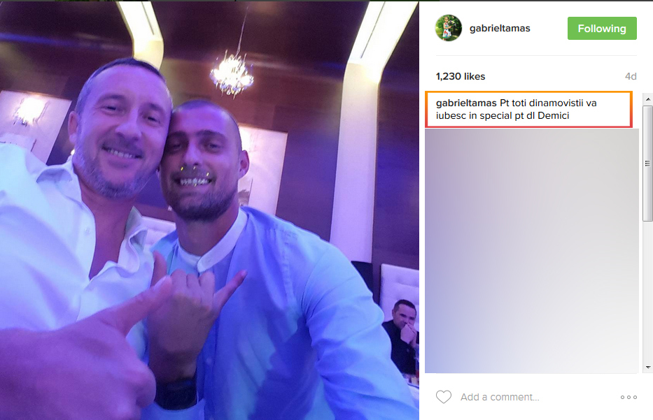 Deşi s-a pozat cu MM Stoica, Tamaş le transmite mesaje de dragoste... dinamoviştilor!