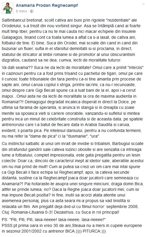 Mesajul făcut public de Anamaria Prodan