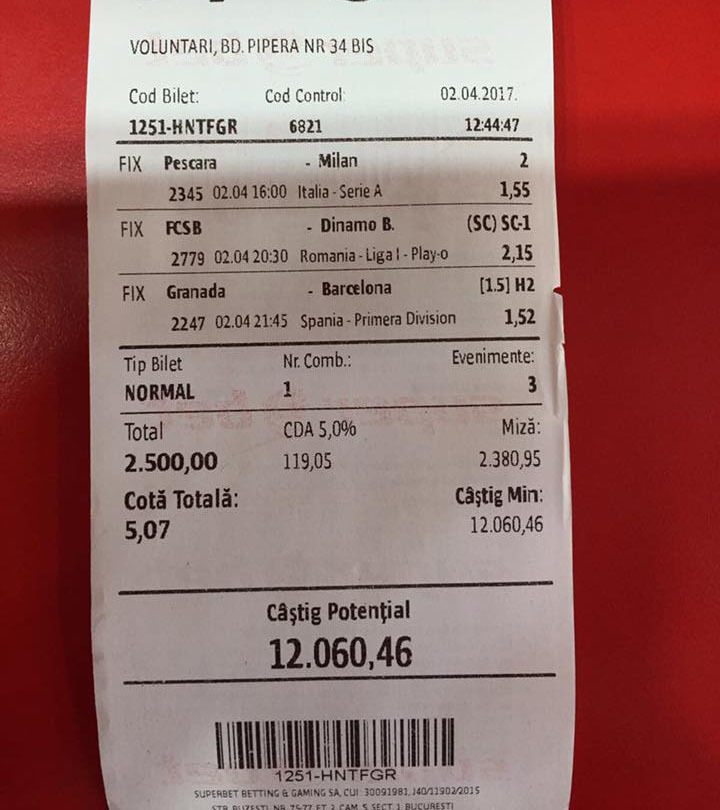 Biletul jucat de Lucian Becali