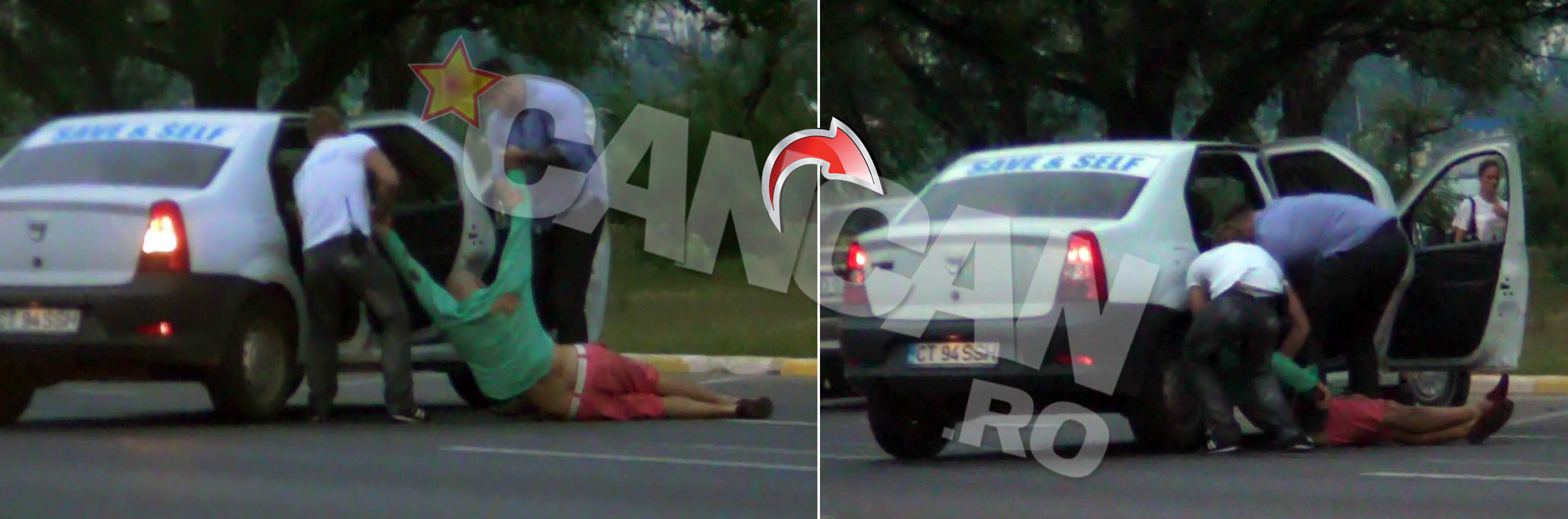 Cei doi batausi il baga in masina pe ghinionistul client