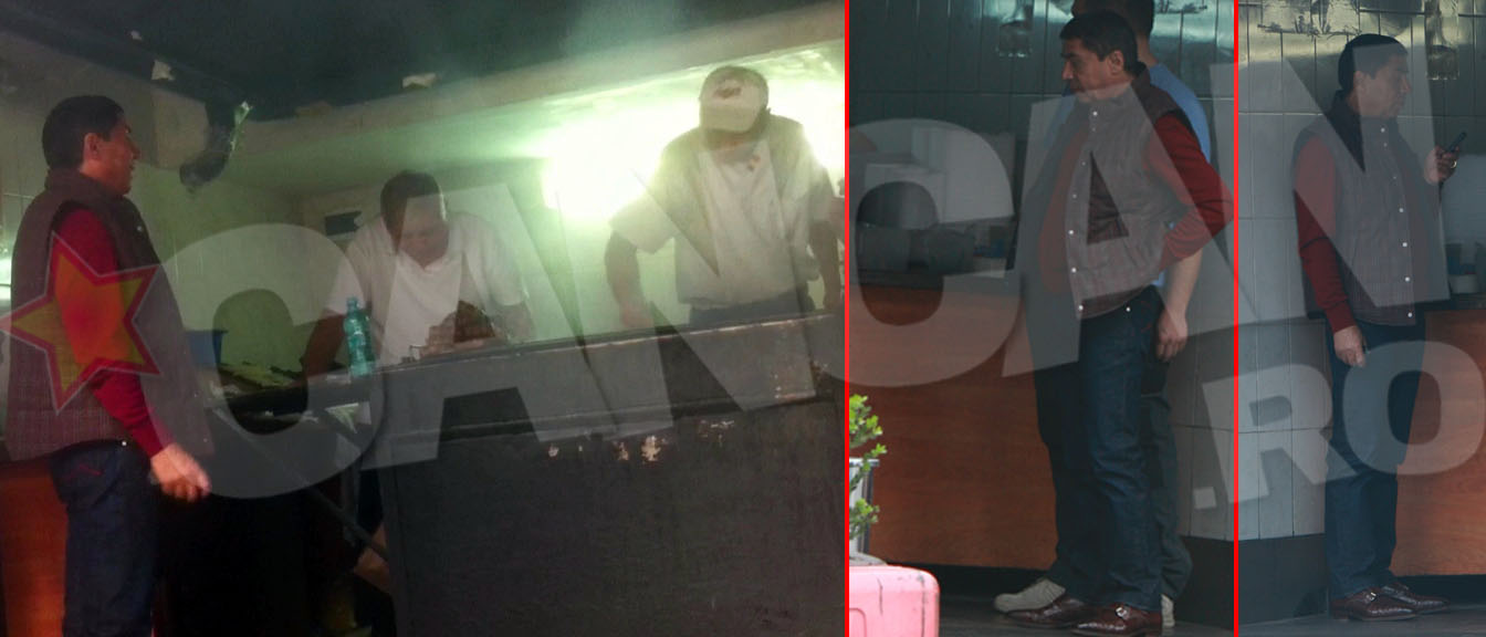 Timp de 15 minute, cat a durat gratarul, Turcu si-a gasit de lucru cu telefonul. N-a vrut insa sa plece din fum, semn ca ii placea