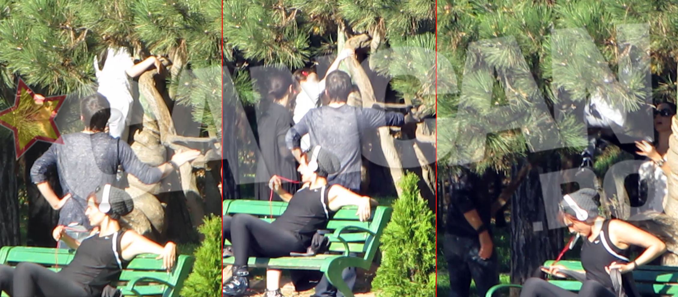 Cei doi s-au chinuit sa o dea jos din copac pe micuta