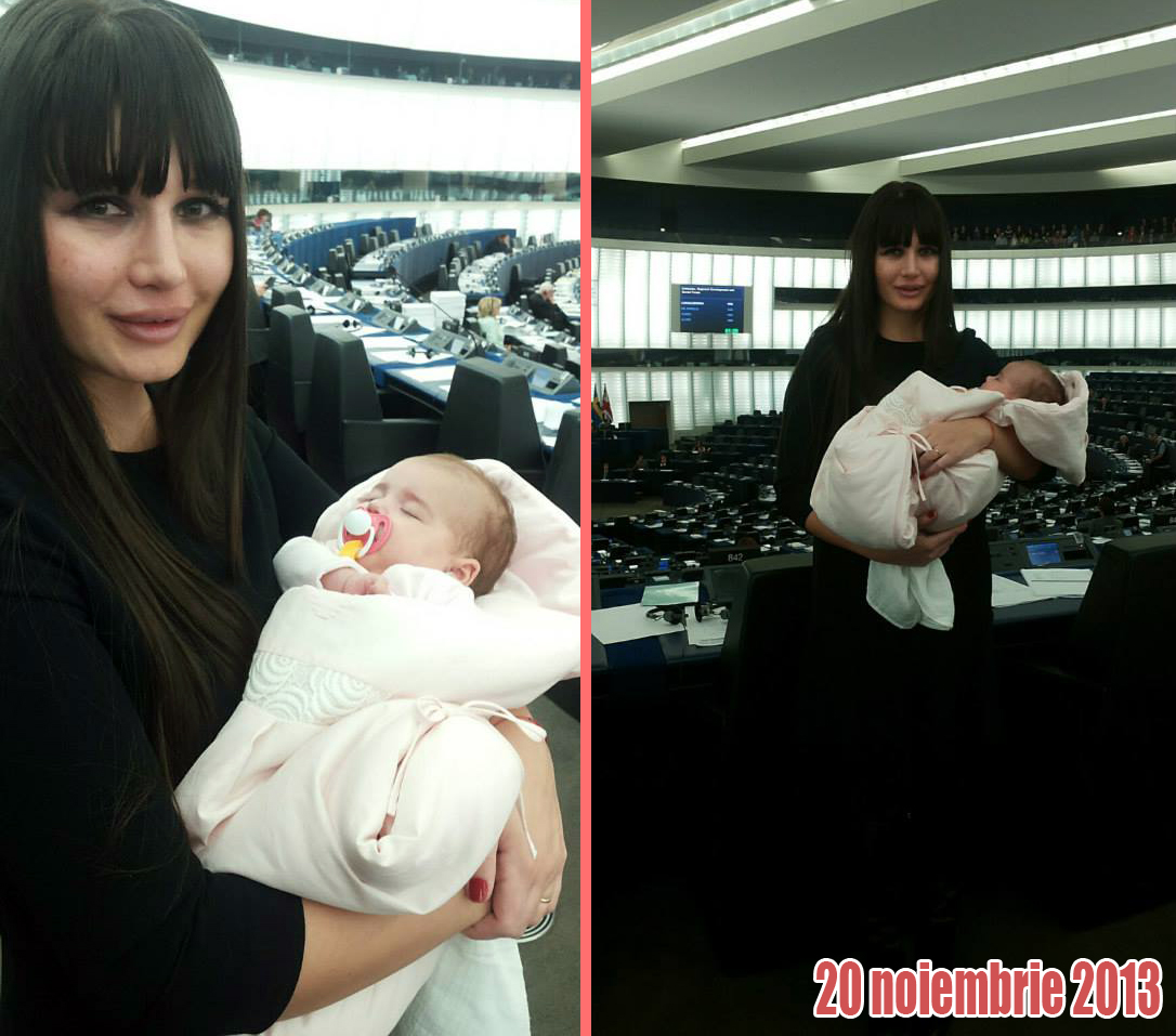 La trei luni si jumatate, Elena Basescu si-a dus fetita pentru prima data in Parlamentul European
