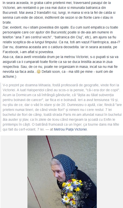 Tanti Mihaela vine in fiecare miercuri si joi la pasajul de la statia de metrou Piata Victoriei