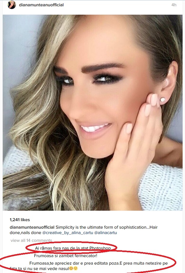 Diana Munteanu, criticată de prieteni pentru că îşi editează prea mult fotografiile