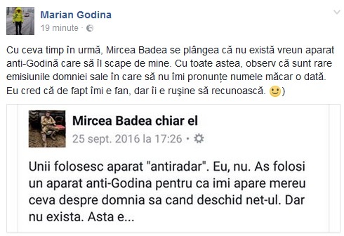 Marian Godină, un nou atac la adresa lui Mircea Badea