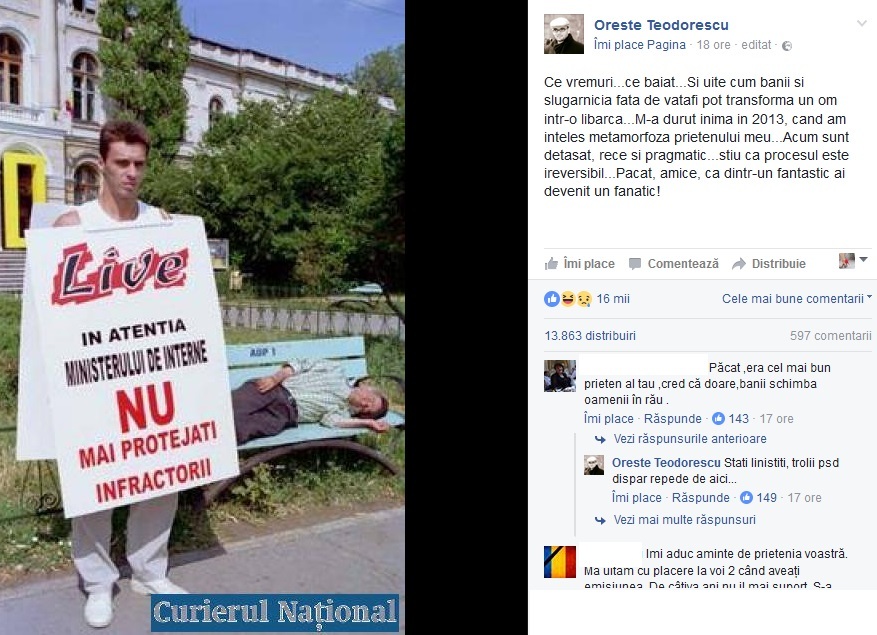 Oreste, mesaj public pentru Mircea Badea