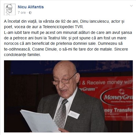 Dinu Ianculescu a încetat din viaţă la 92 de ani