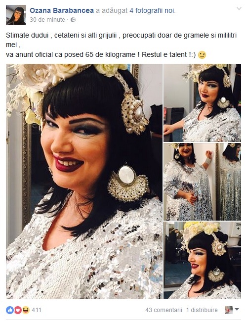 Ozana Barabancea a dezvăluit câte kilograme are