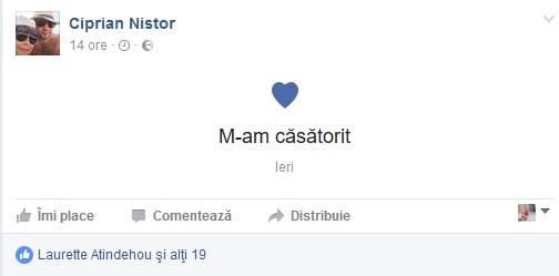Ciprian Nistor şi-a schimbat statusul marital pe Facebook