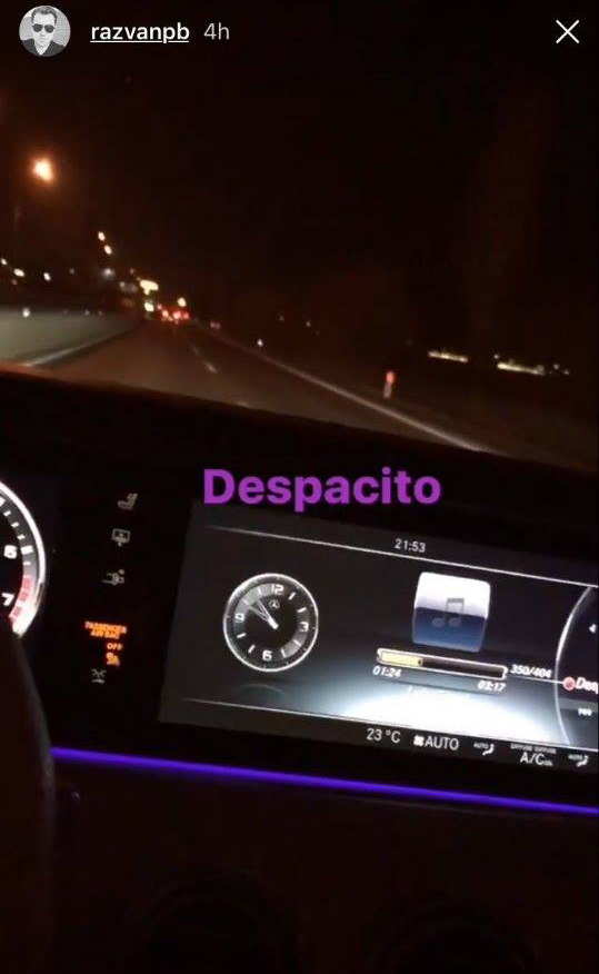 Bozo a postat pe Instagram un filmuleţ în care merge singur noaptea cu Mercedesul ascultând o melodie romantică, pe care o are pe CD-ul din maşină