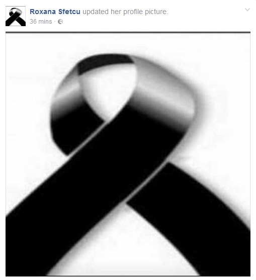 Nora cântăreţei şi-a exprimat regretul printr-o fotografie cu semn de doliu, postată pe contul ei de facebook.