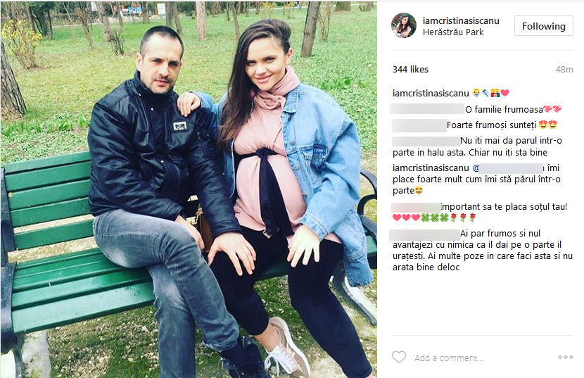 Cristina Şişcanu şi soţul său au ieşit la plimbare.