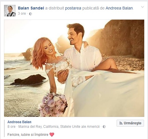 Săndel Bălan a distribuit imaginea cu fiica lui în rochie de mireasă.