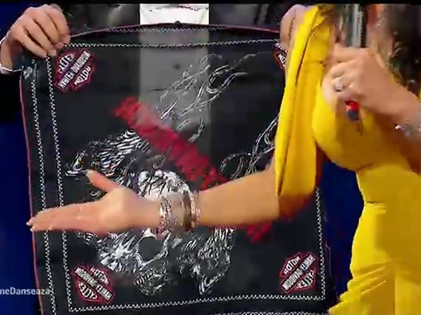 Mihai Petre a primit de la Mihaela Rădulescu o eşarfă de motociclist