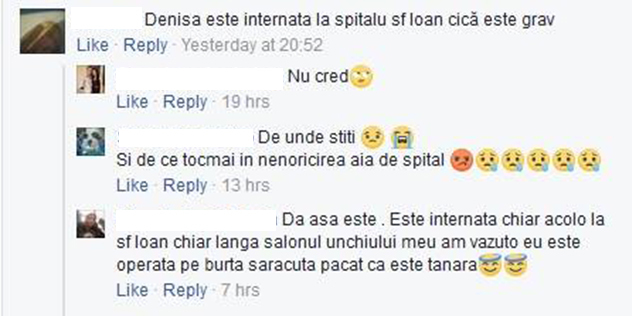 Fanii au anunţat că Denisa este internată în spital