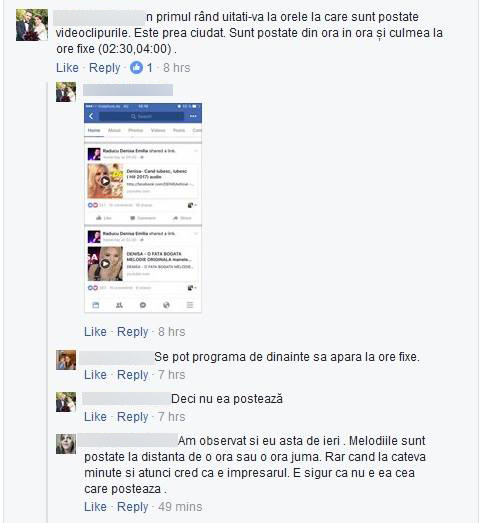 Fanele Denisei Manelista susţin că solista nu mai postează pe pagina ei de Facebook, ci o face altcineva în numele ei
