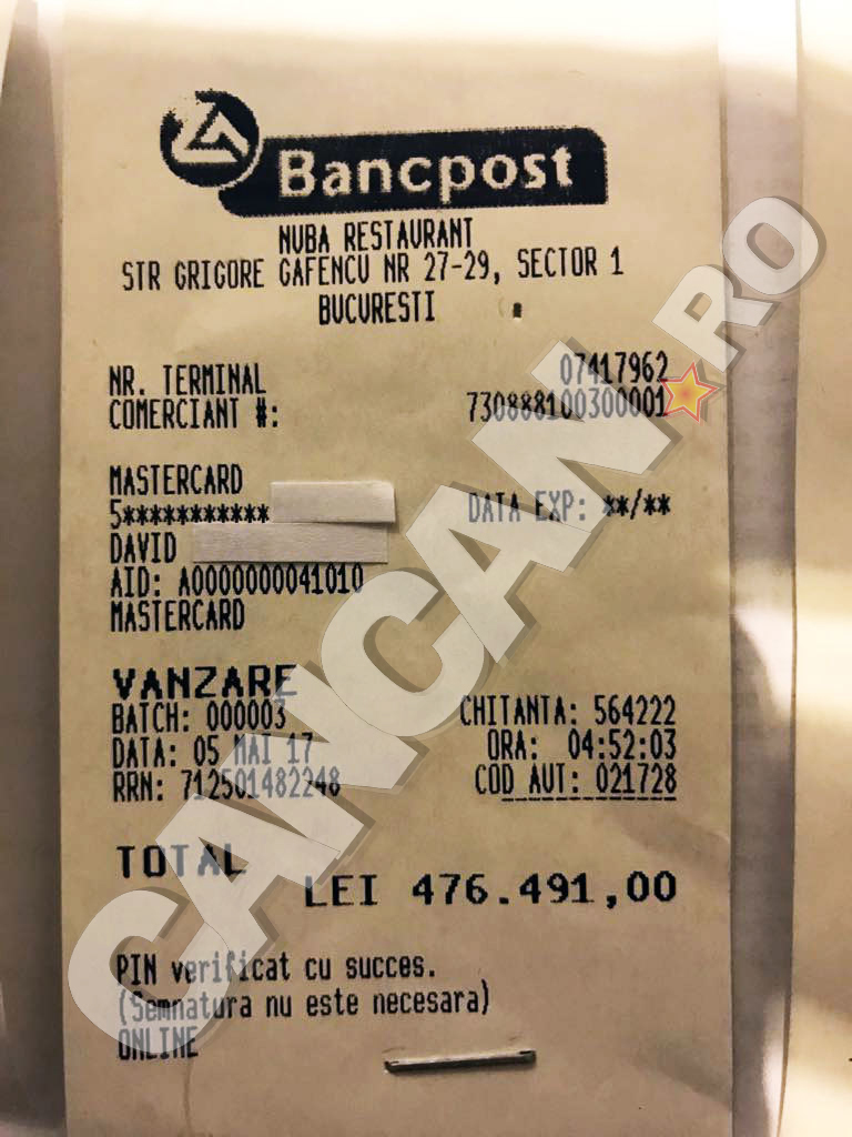 Aceasta este chitanţa aferentă mega-notei de plată