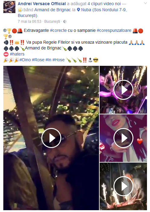 Andrei Versace a încercat să-şi convingă prietenii că el a cumpărat şampania de 45.000 de euro de la Nuba