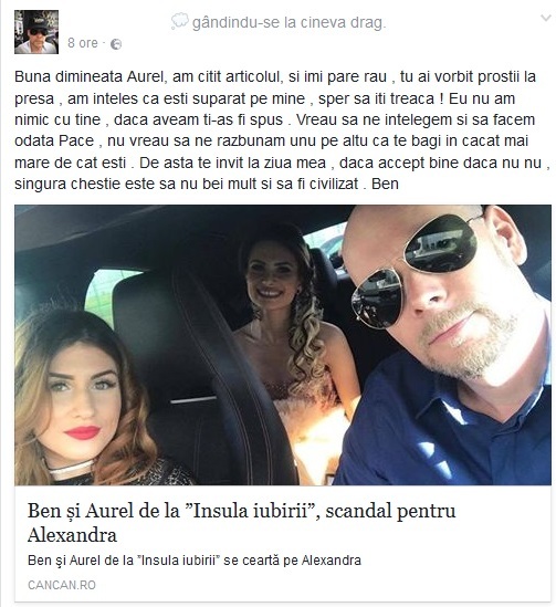 Ben de la ”Insula iubirii”, reacţie la acuzaţiile lui Aurel