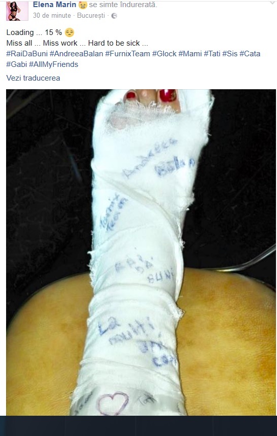 Elena Marin a ajuns cu piciorul în gips
