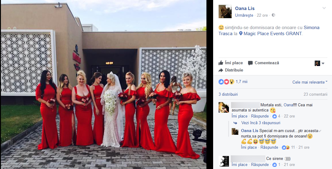 Oana Lis a fost domnişoară de onoare la nunta Soniei Trifan.