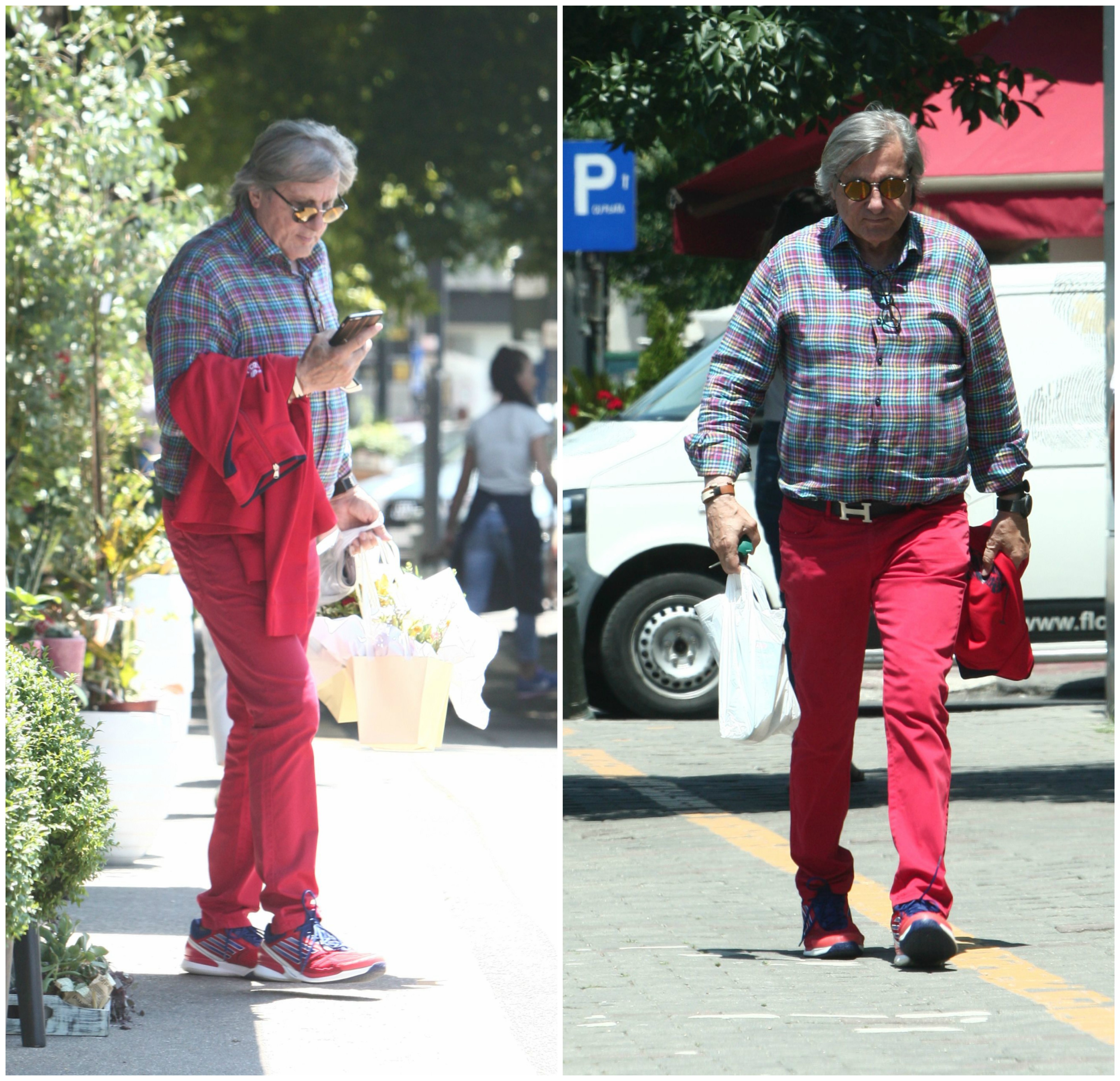 Ilie Năstase a verificat constant telefonul mobil în timpul sesiunii de shopping, apoi s-a îndreptat în mare grabă spre automobil, iar chipul lui dă de înţeles că a fost destul de afectat de cea mai nouă ceartă cu Brigitte