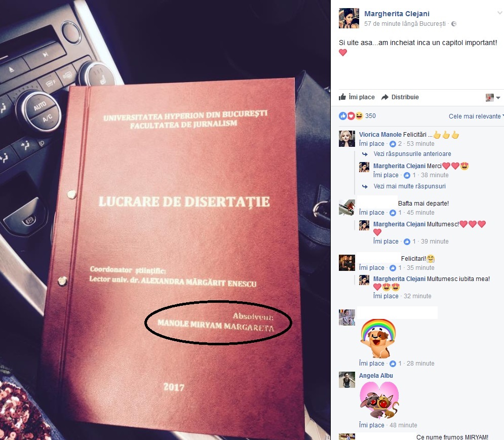 Margherita de la Clejani a terminat Masterul