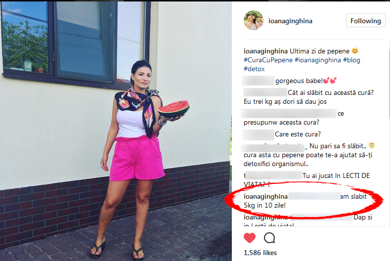 Ioana Ginghină a slăbit cinci kilograme în zece zile.