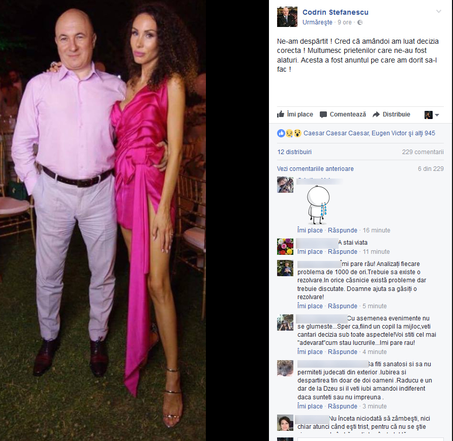 Codrin Ştefănescu s-a despărţit de logodnica lui, Alice, cu care are un băieţel.