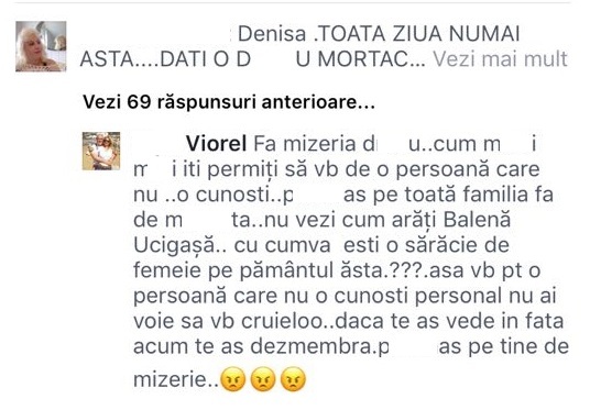 Milionarul care a încercat să-i salveze viaţa Denisei, reacţie violentă după ce o internaută a vorbit urât la adresa artistei