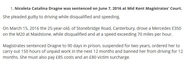 Dovada că ispita Nicoleta a fost condamnată la închisoare cu suspendare în Marea Britanie