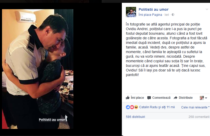 Poliţistul care l-a pus la punct pe Cristian Boureanu, moment emoţionant când a ajuns acasă