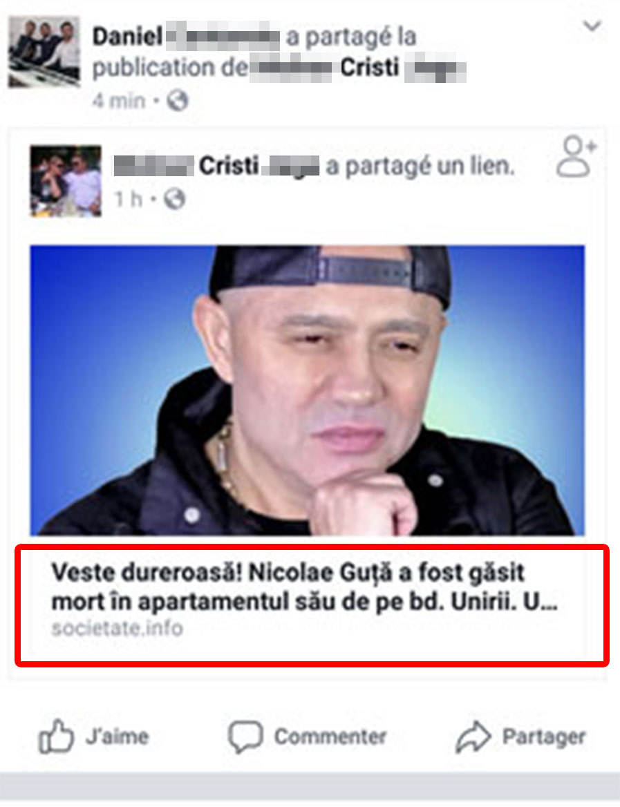 O ştire falsă că Nicolae Guţă a fost lansată în spaţiul virtual