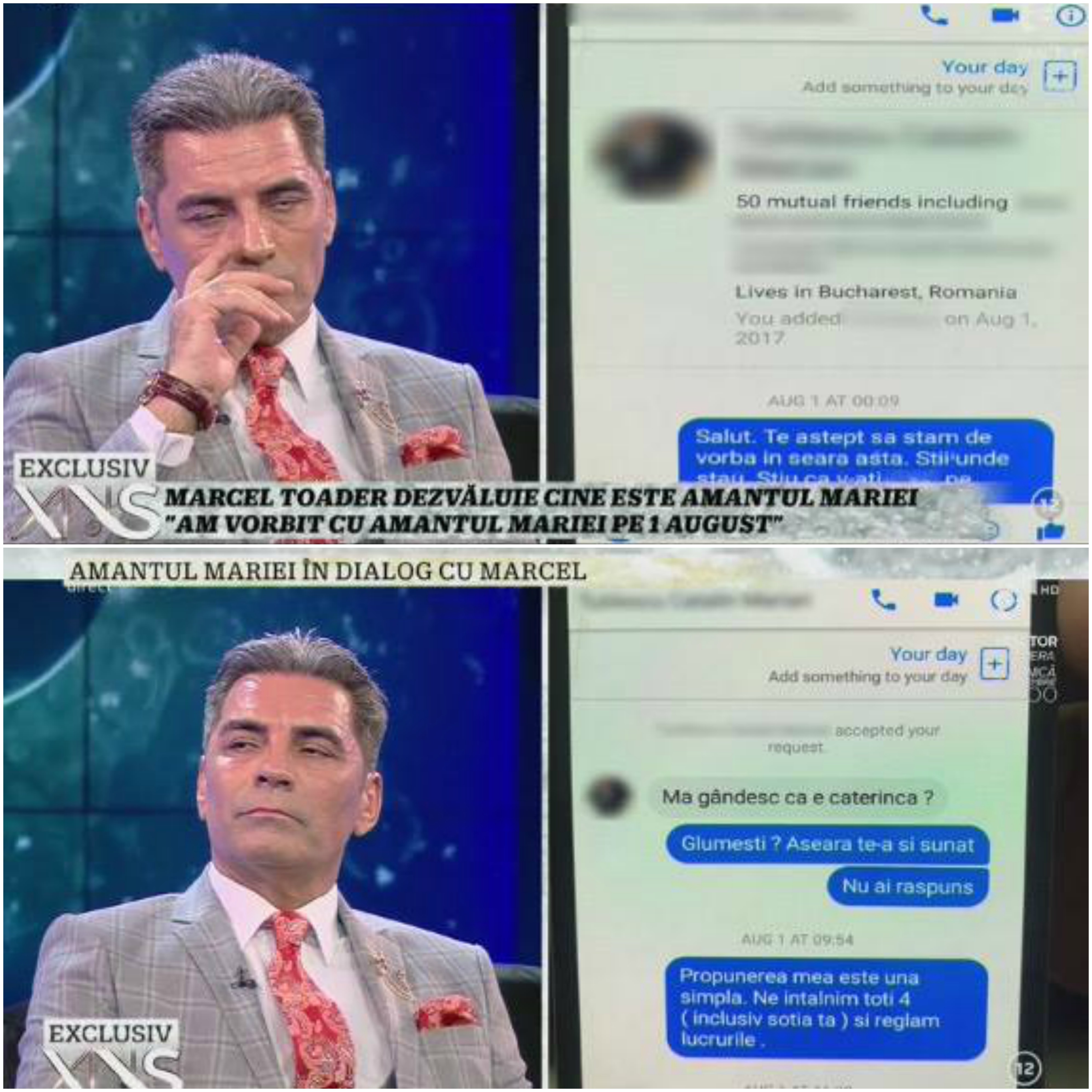 Marcel Toader a prezentat în direct schimbul de mesaje cu amantul soţiei