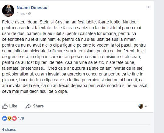Mesajul postat de Nuami Dinescu