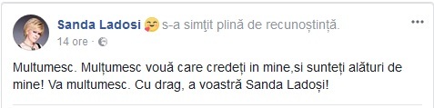 Sanda Ladosi, mesaj pentru prieteni dupa DIICOT