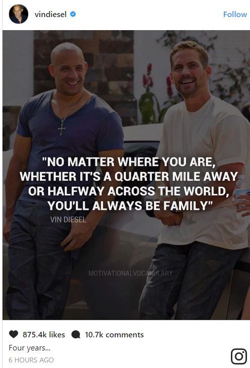 Mesajul publicat de Vin Diesel