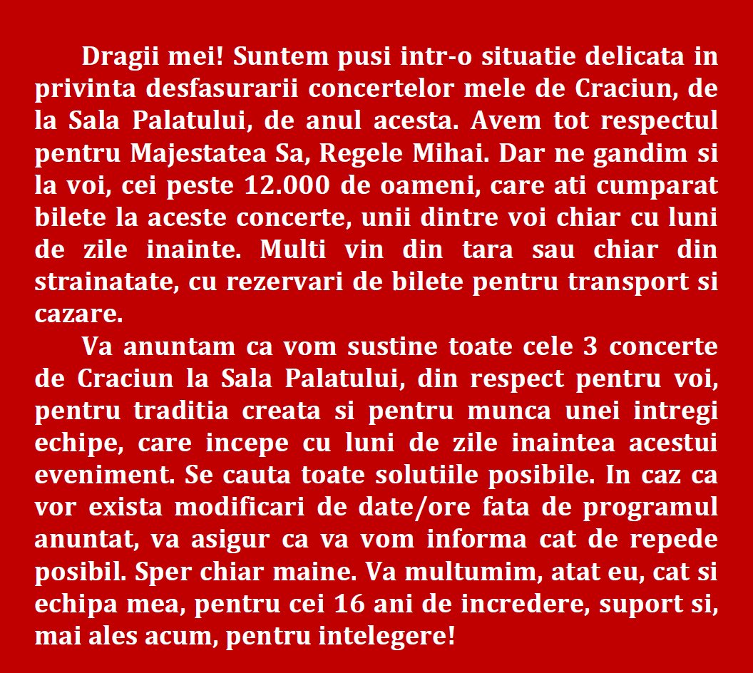 Ştefan Bănică jr. nu-şi anulează concertele de Crăciun