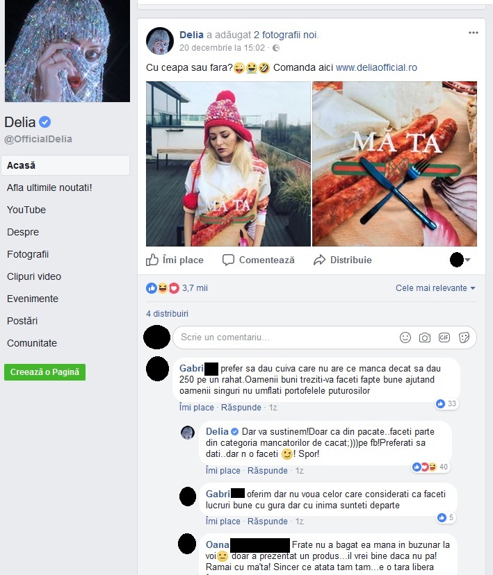 Delia i-a dat o replică acidă unui fan care a făcut comentarii nepotrivite în legătură cu linia ei vestimentară inedită. Sursa foto: Facebook