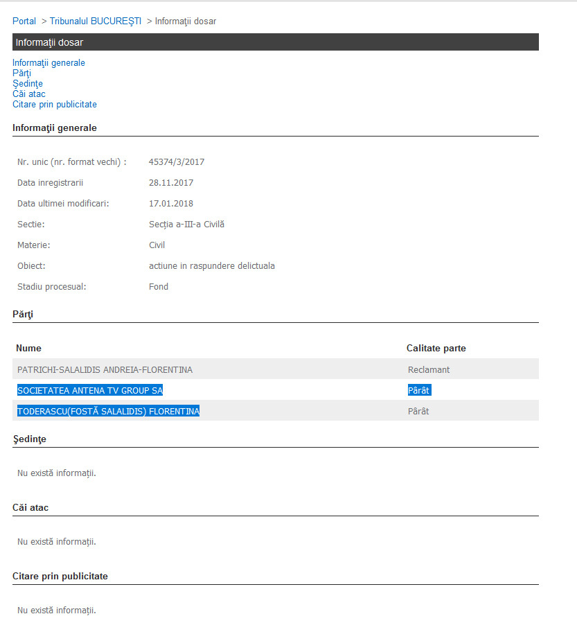 Văduva milionarului Salalidis, Andreia, a chemat-o în instanţă pe Flore Salalidis (Sursa: portal.just.ro)