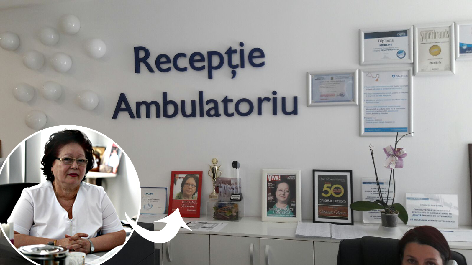 În Medlife există un adevărat cult pentru cea care a înfiinţat compania, fotografiile cu aceasta fiind expuse inclusiv la recepţia spitalului, angajaţii fiind foarte mândri de