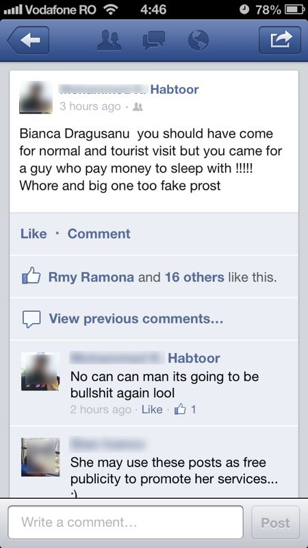 Max a postat pe Facebook un mesaj prin care declara despre Bianca Dragusanu ca se culca cu barbati pentru diverse sume de bani