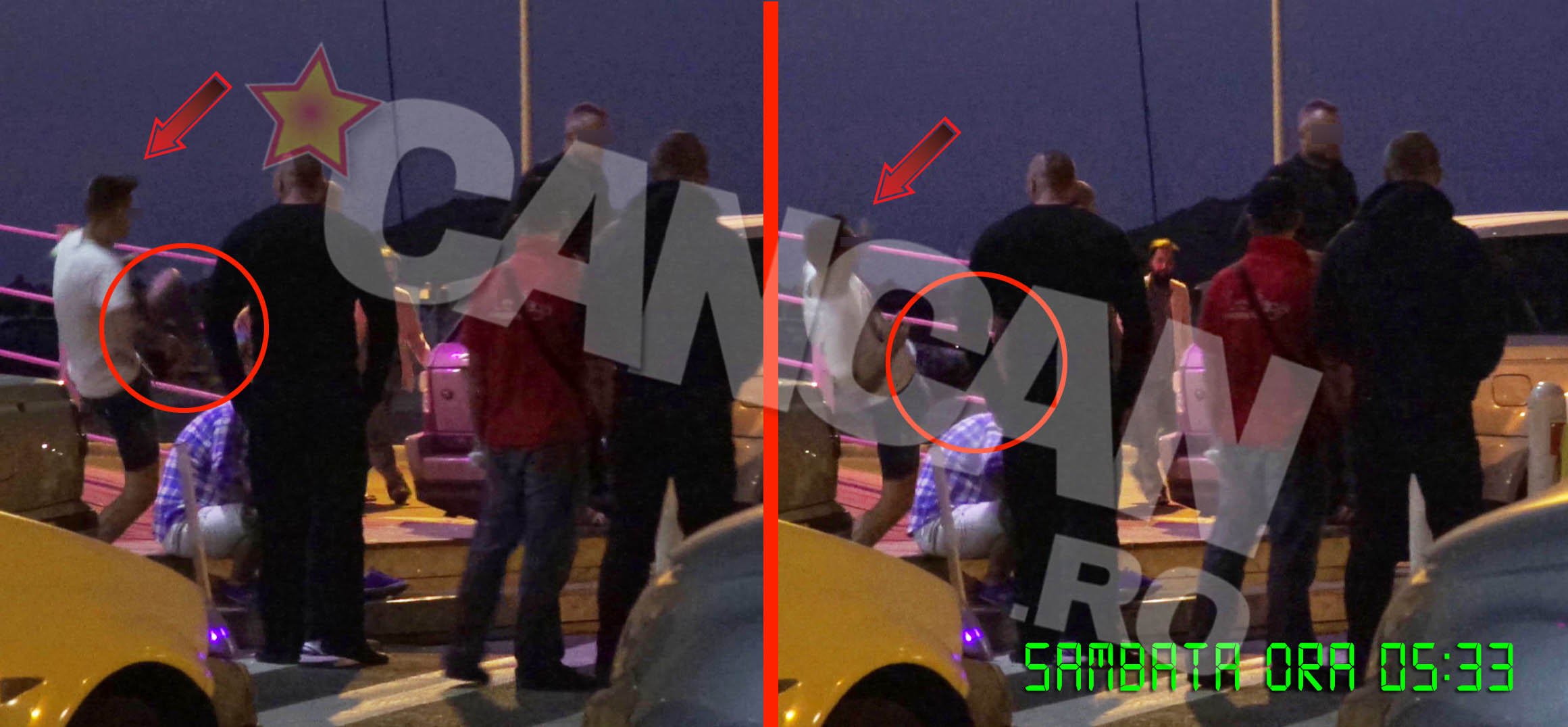 Dupa ce pistolarul s-a retras, amicul sau il loveste puternic, cu piciorul in cap, pe celalalt barbat