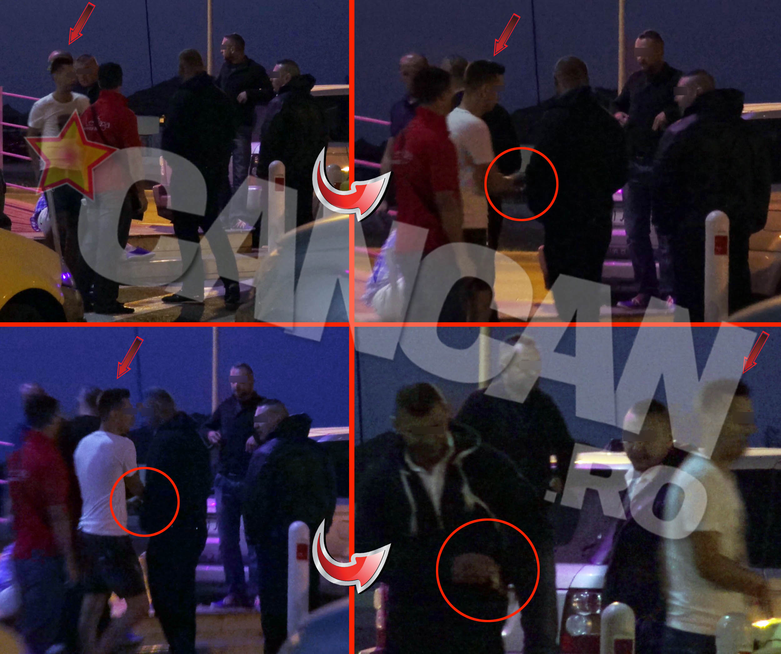 La plecare, barbatul ii da un pachet suspect unui bodyguard. Bani sau altceva, nu e clar..